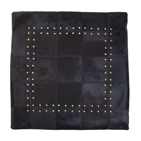 Orsina Patchwork Cushion in Black Leather with Decorative Studs for Stylish Home Decor