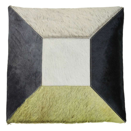 Orsina Patchwork Cushion in soft hair-on-hide with geometric design and neutral colours for home decor