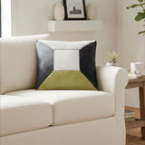 Orsina Patchwork Cushion in modern design with green, black, and cream elements for stylish home decor