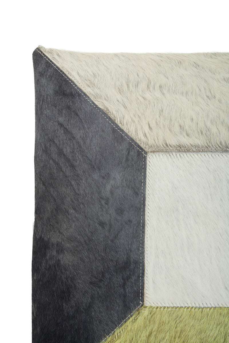 Orsina Patchwork Cushion featuring a stylish blend of textured grey and green fabrics