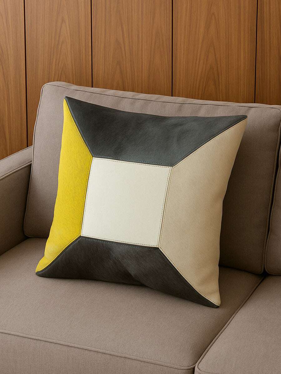Orsina Patchwork Cushion in Yellow, Grey and Cream for Modern Home Decor