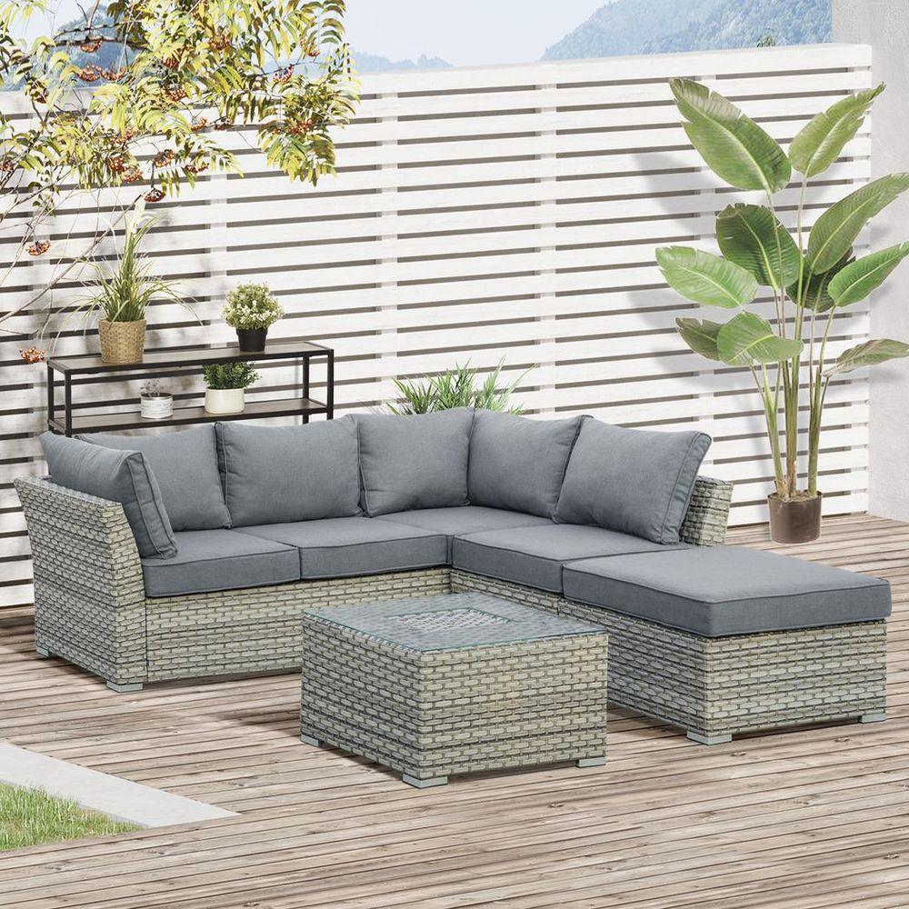 Patio PE Rattan Sofa Sectional Conversation Furniture Set w/ Ice Bucket Outsunny