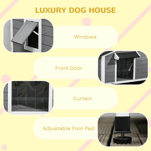 Large Wooden Dog Kennel for Outside 109L x 79W x 72H cm, Grey PawHut
