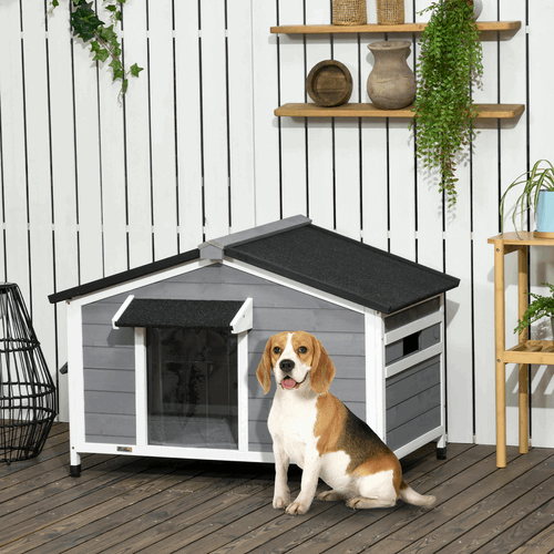 Large Wooden Dog Kennel for Outside 109L x 79W x 72H cm, Grey PawHut