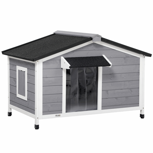 Large Wooden Dog Kennel for Outside 109L x 79W x 72H cm, Grey PawHut