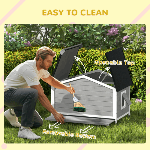 Large Wooden Dog Kennel for Outside 109L x 79W x 72H cm, Grey PawHut
