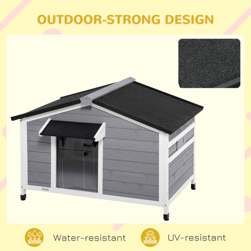 Large Wooden Dog Kennel for Outside 109L x 79W x 72H cm, Grey PawHut
