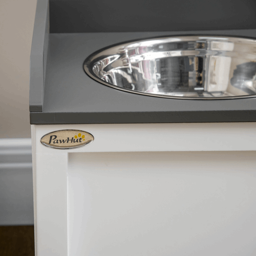 Elevated Dog Bowls With 21L Storage Drawer for Large Dogs and Cats - White PawHut