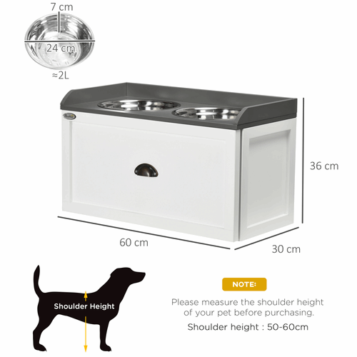 Elevated Dog Bowls With 21L Storage Drawer for Large Dogs and Cats - White PawHut