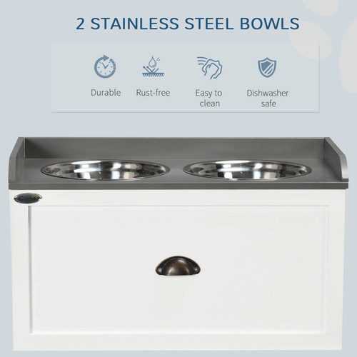 Elevated Dog Bowls With 21L Storage Drawer for Large Dogs and Cats - White PawHut