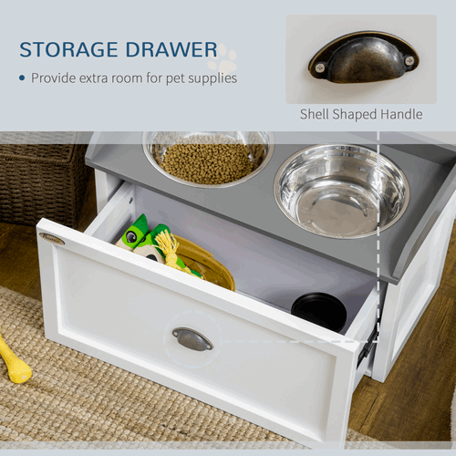 Elevated Dog Bowls With 21L Storage Drawer for Large Dogs and Cats - White PawHut
