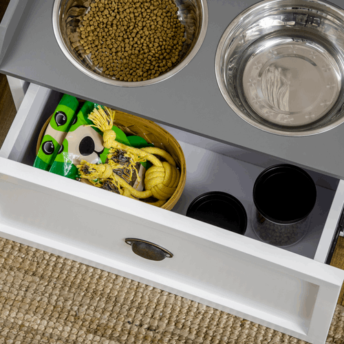 Elevated Dog Bowls With 21L Storage Drawer for Large Dogs and Cats - White PawHut