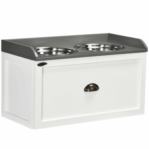 Elevated Dog Bowls With 21L Storage Drawer for Large Dogs and Cats - White PawHut