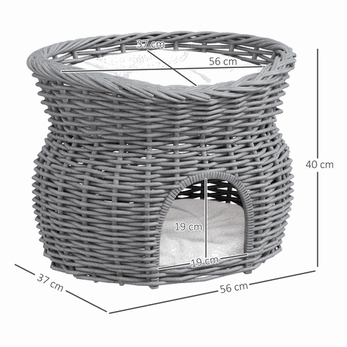 PawHut 2-Tier Elevated Pet Cushion Bed Basket Willow Cat Tree House Condo Kennel PawHut
