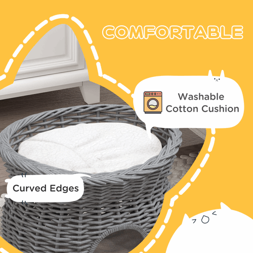 PawHut 2-Tier Elevated Pet Cushion Bed Basket Willow Cat Tree House Condo Kennel PawHut