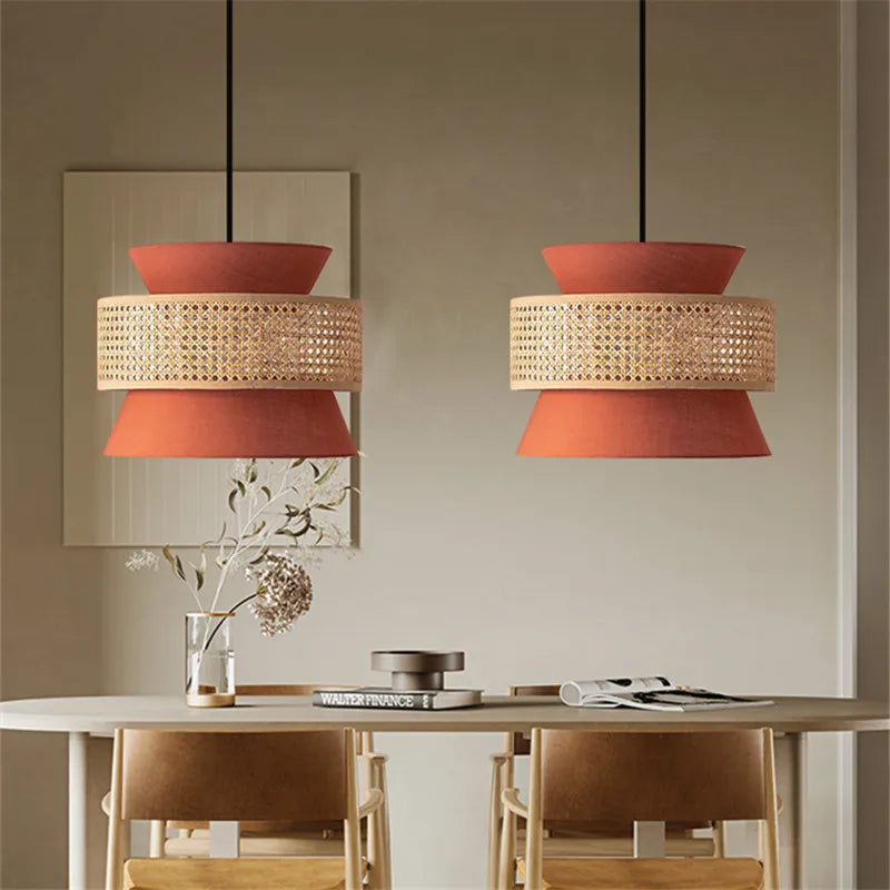 Nisu Home Pendant Lamp in terracotta with woven rattan for stylish dining room lighting