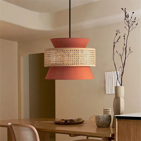 Stylish Nisu Home Pendant Lamp in Terracotta and Rattan for Modern Interiors