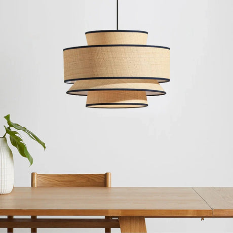 Nisu Home Pendant Light with Three Tiered Design and Natural Linen Finish for Modern Interiors