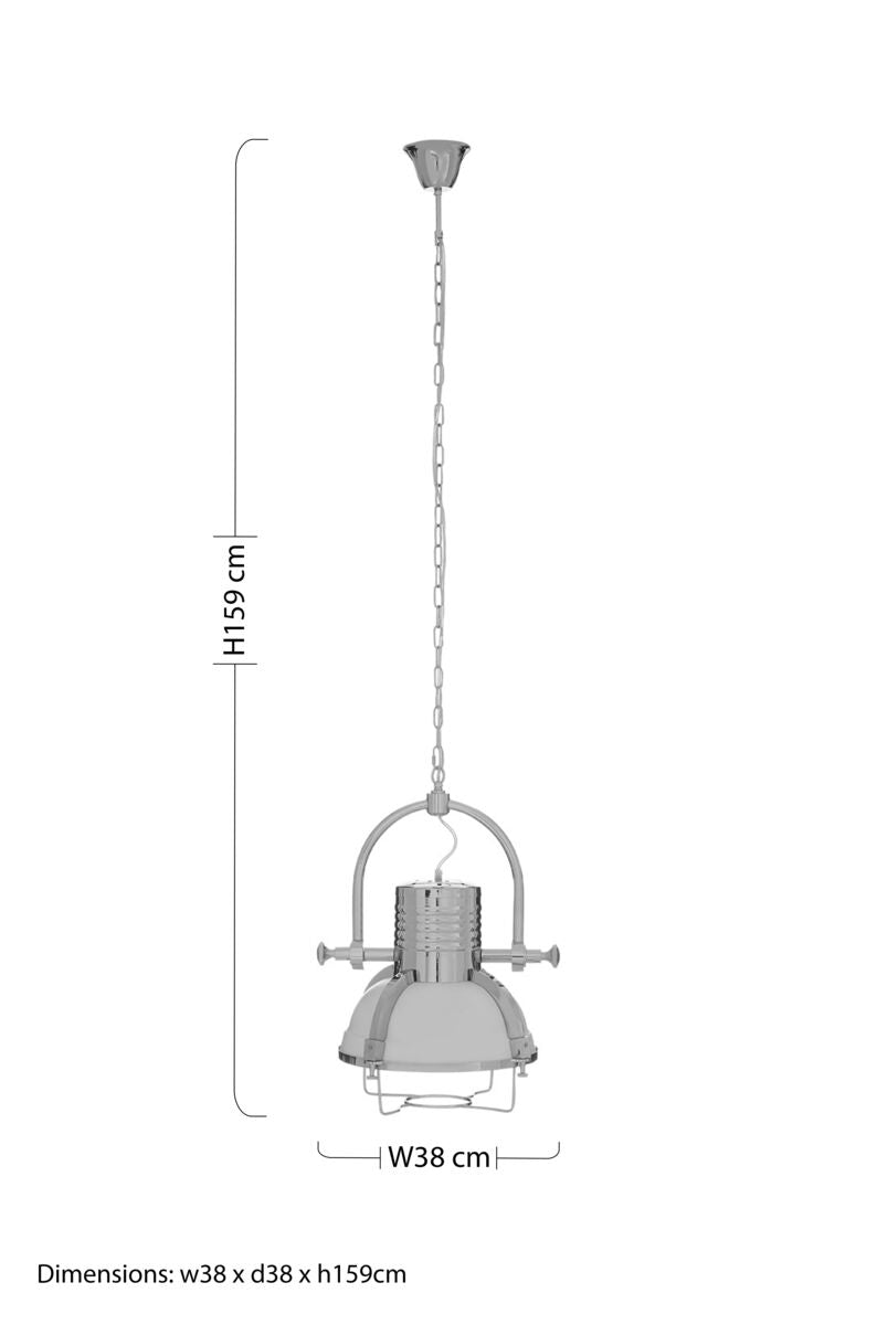 Orsina Pendant Light with a vintage design, adjustable chain, and metal finish, dimensions 38cm by 159cm