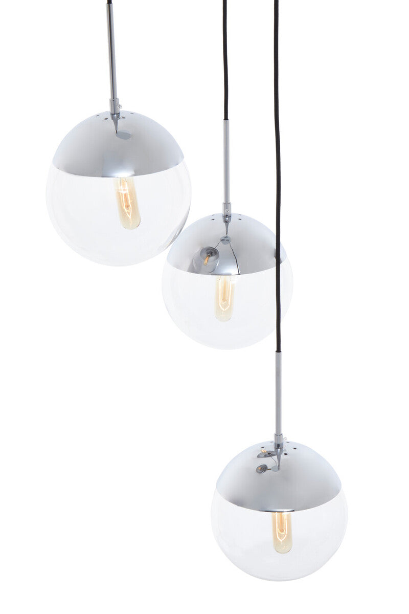 Orsina Pendant Light with Three Glass Spheres and Chrome Finish for Modern Decor