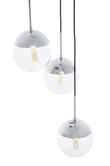 Orsina Pendant Light with Three Glass Spheres and Chrome Finish for Modern Decor