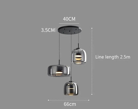 Nisu Home Pendant Light with three glass shades and adjustable line length for modern interiors