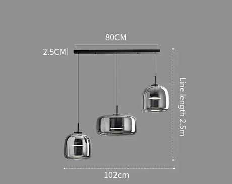 Nisu Home Pendant Light with three glossy shades in chrome finish, adjustable height up to 2.5m