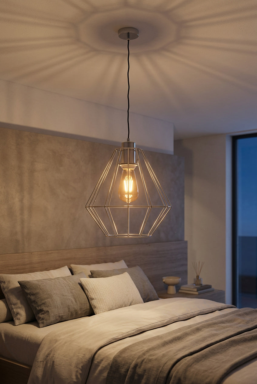 Orsina Pendant Light in a modern bedroom, casting beautiful shadows on the wall