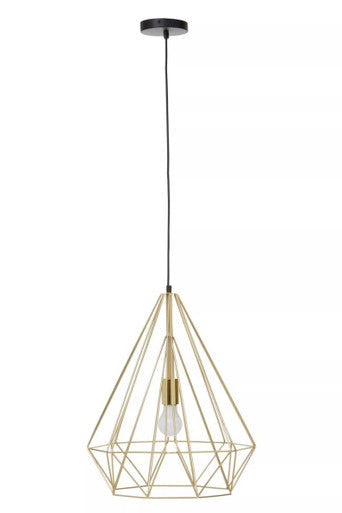 Orsina Pendant Light with a geometric gold frame and black cable for modern interior decor