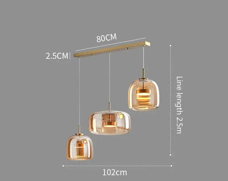Nisu Home Pendant Light with three glass shades and adjustable height for stylish lighting