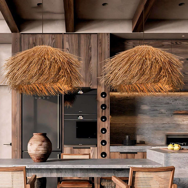 Nisu Home Pendant Light featuring a natural straw design, ideal for modern kitchens and dining areas