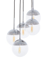 Orsina Pendant Lights featuring five chrome and clear glass globe designs for stylish illumination