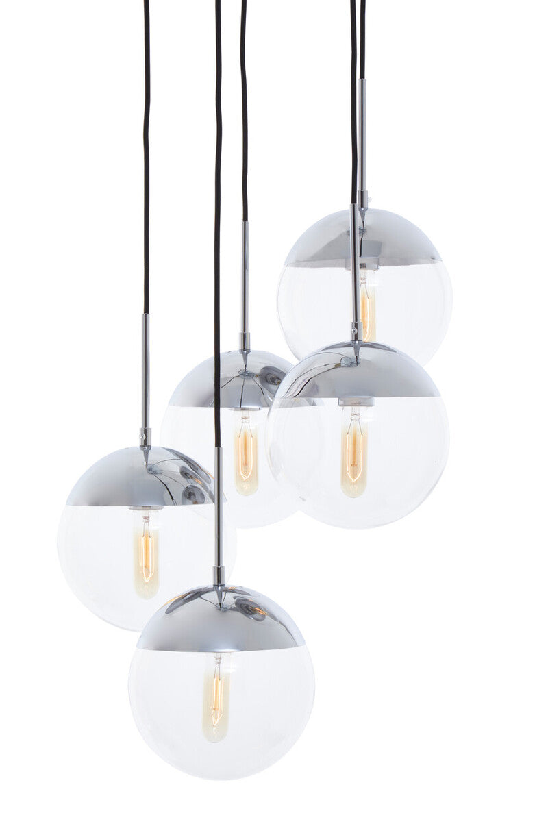 Orsina Pendant Lights featuring five glass globes with stylish chrome finish for modern interiors