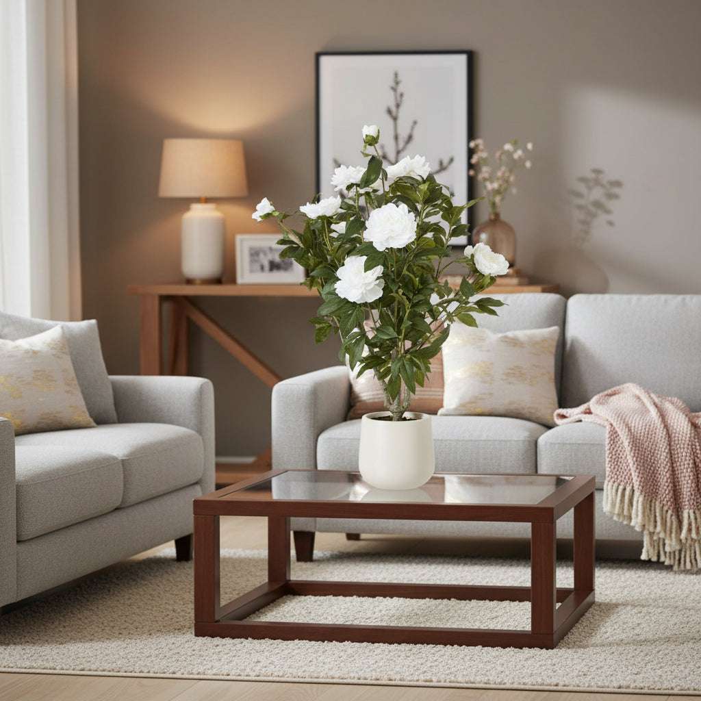 Extra Large White Peony Bush In Pot WHITE PLASTIC Shades 4 Seasons