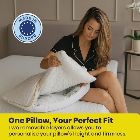 Brightr Sleep Hybrid Adjustable Pillow with removable layers for personalised height and firmness