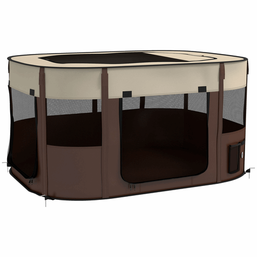 PawHut Portable Dog Pen for Puppies, Rabbits, Kittens, Guinea Pigs - Brown PawHut