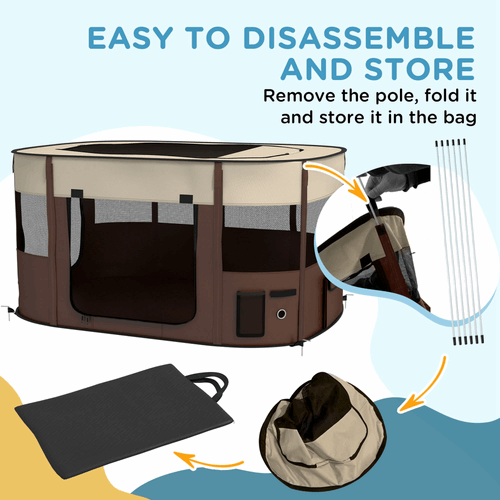 PawHut Portable Dog Pen for Puppies, Rabbits, Kittens, Guinea Pigs - Brown PawHut