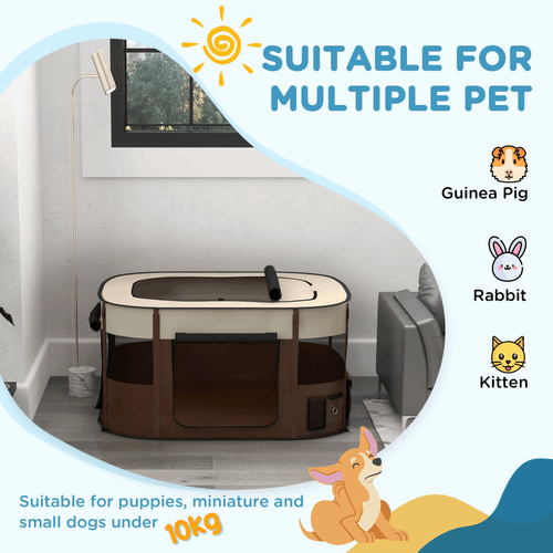 PawHut Portable Dog Pen for Puppies, Rabbits, Kittens, Guinea Pigs - Brown PawHut