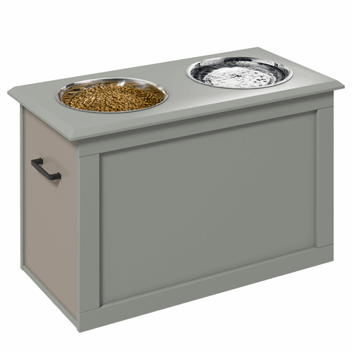Raised Dog Bowls With Storage, Two Bowls, Elevated Base - Grey PawHut