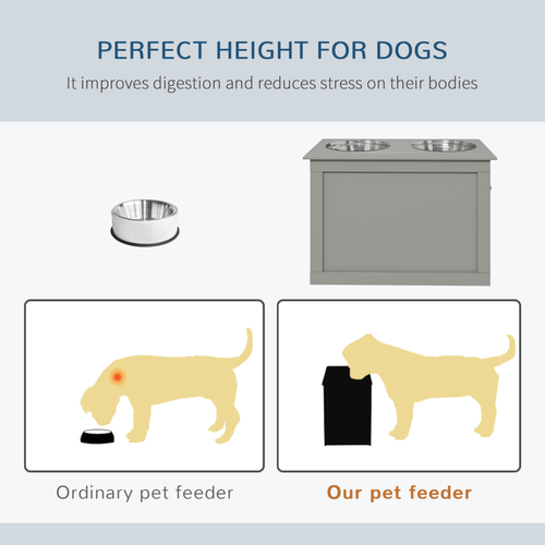 Raised Dog Bowls With Storage, Two Bowls, Elevated Base - Grey PawHut