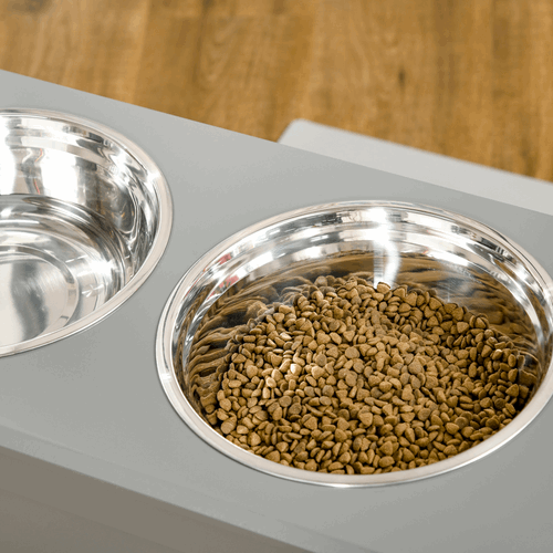 Raised Dog Bowls With Storage, Two Bowls, Elevated Base - Grey PawHut