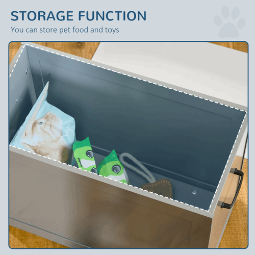 Raised Dog Bowls With Storage, Two Bowls, Elevated Base - Grey PawHut
