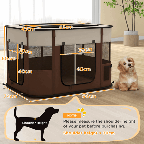 PawHut Portable Dog Pen for Puppies, Rabbits, Kittens, Guinea Pigs - Brown PawHut