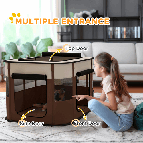 PawHut Portable Dog Pen for Puppies, Rabbits, Kittens, Guinea Pigs - Brown PawHut