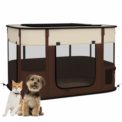 PawHut Portable Dog Pen for Puppies, Rabbits, Kittens, Guinea Pigs - Brown PawHut