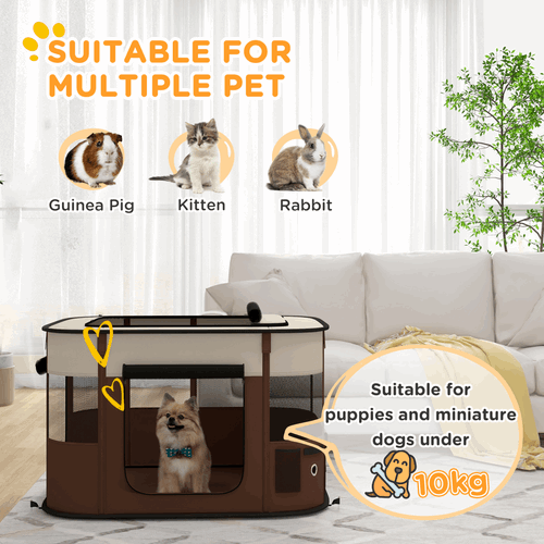 PawHut Portable Dog Pen for Puppies, Rabbits, Kittens, Guinea Pigs - Brown PawHut