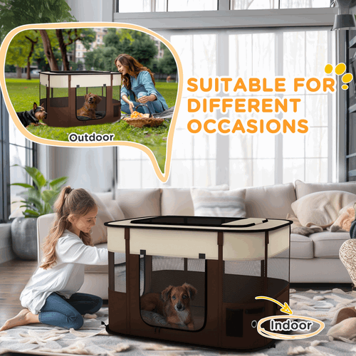 PawHut Portable Dog Pen for Puppies, Rabbits, Kittens, Guinea Pigs - Brown PawHut
