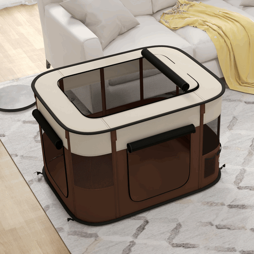 PawHut Portable Dog Pen for Puppies, Rabbits, Kittens, Guinea Pigs - Brown PawHut