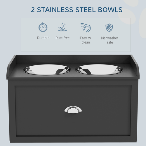 PawHut Stainless Steel Raised Dog Bowl With 21L Storage Drawer, for Large Dogs PawHut