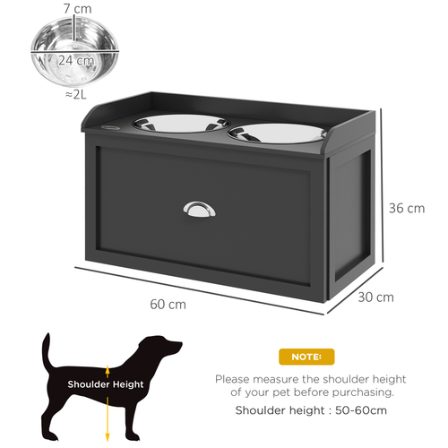 PawHut Stainless Steel Raised Dog Bowl With 21L Storage Drawer, for Large Dogs PawHut